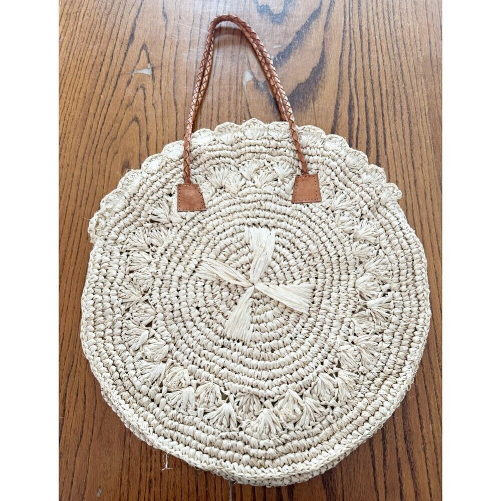 Handmade Round Circle Jute Straw Zipper Bag Braided Handle